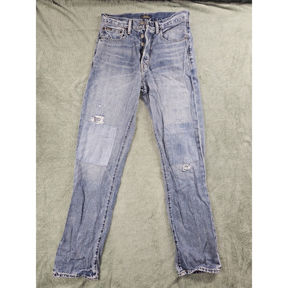 Polo Ralph Lauren Jeans Womens 26 Blue Relaxed Straight Patches Distressed Denim